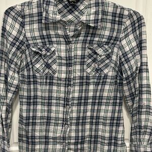 Guess Jeans BLUE/WHITE Checkered Pearl Button Long Sleeve Shirt Women’s Sz M